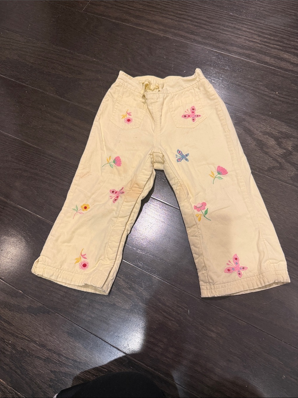 GAP butter yellow Kids Pants with Pink & Yellow Embroidery see photos